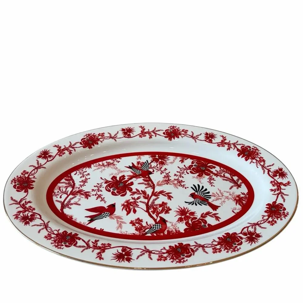 NEW Mackenzie Childs Cardinal Toile Oval Platter 13.5